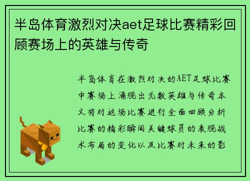 半岛体育激烈对决aet足球比赛精彩回顾赛场上的英雄与传奇