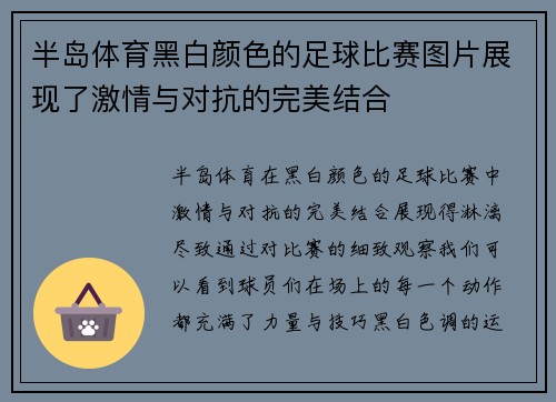 半岛体育黑白颜色的足球比赛图片展现了激情与对抗的完美结合